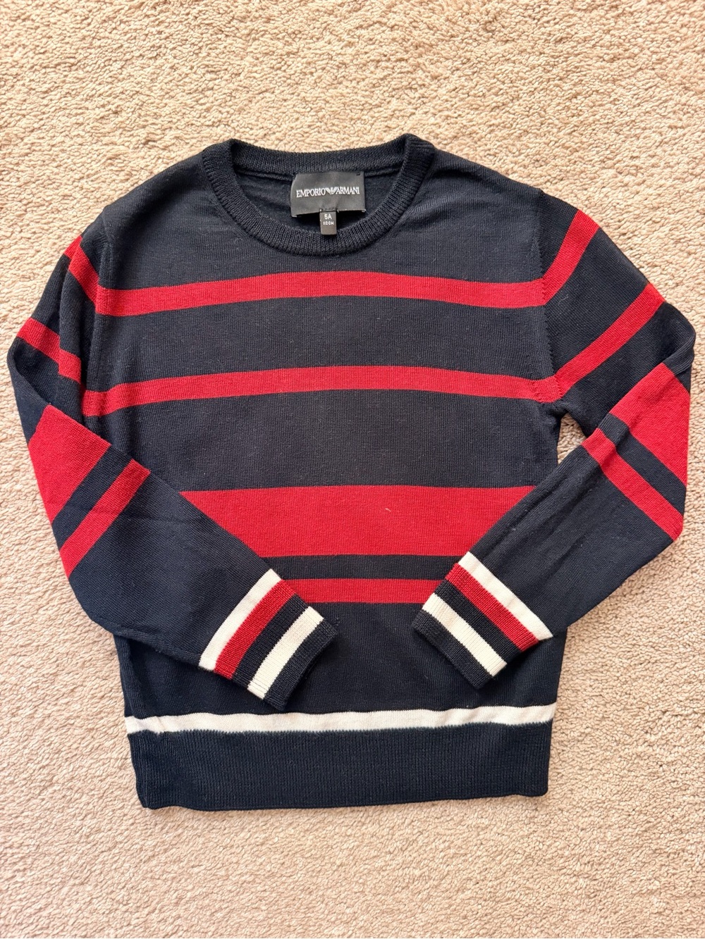 Emporio Armani kids  wool  Navy, Red & White Striped Crewneck Sweater